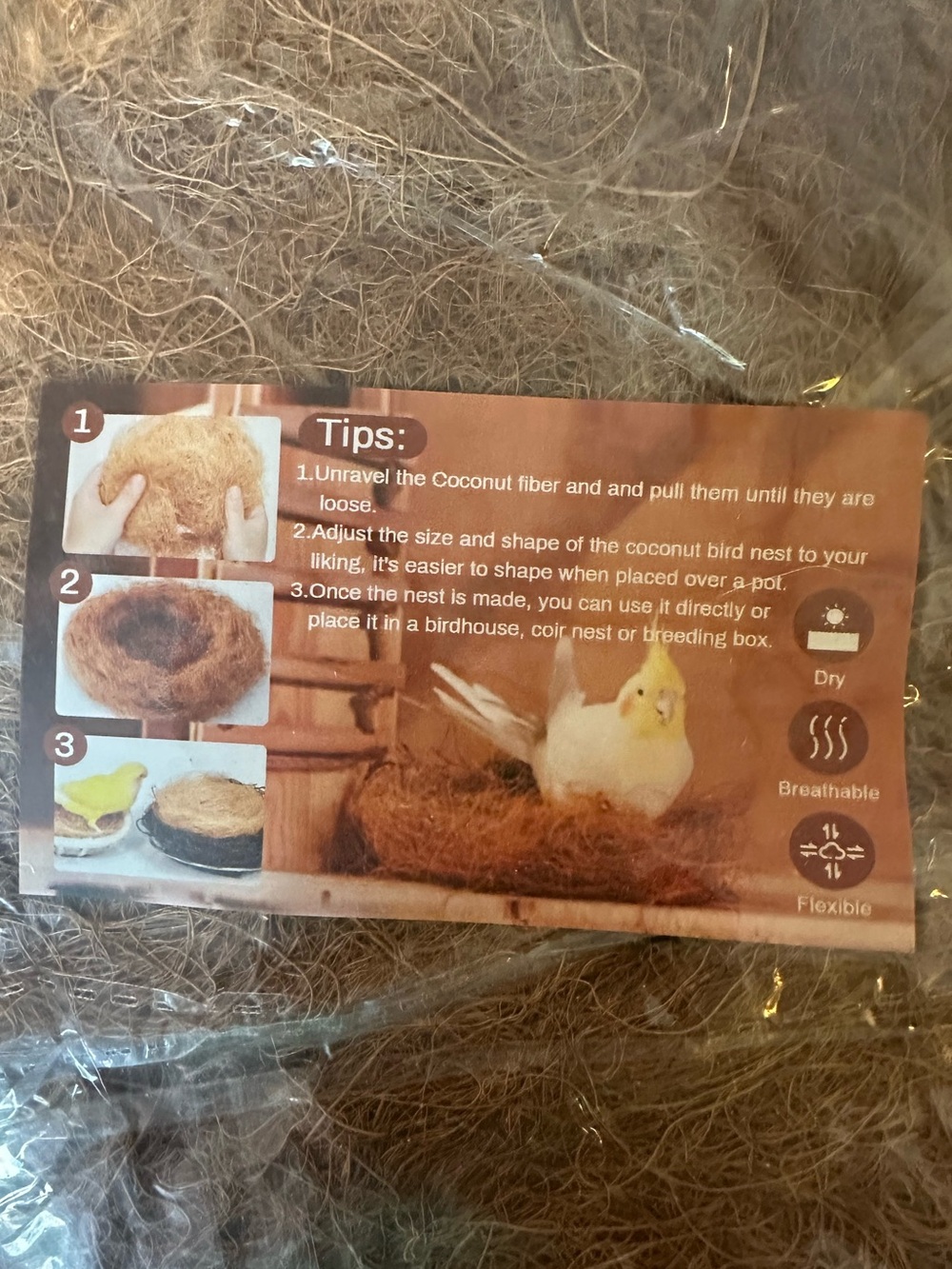Wooden Hummingbird hanging bird nests • comes with coconut fiber bedding - Picture 4 of 4